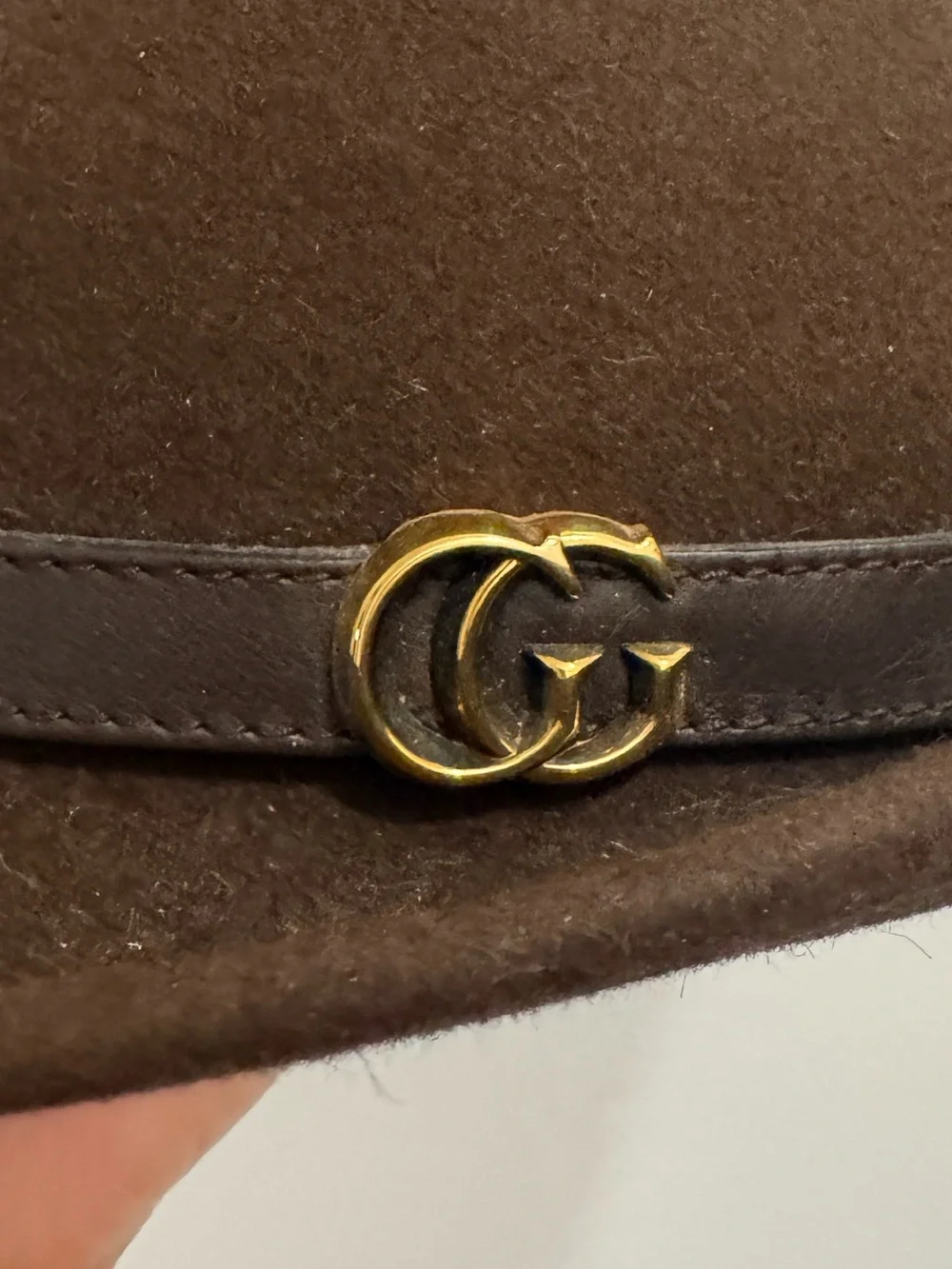 GUCCI Running GG Fur Leather Trim Fedora Hat